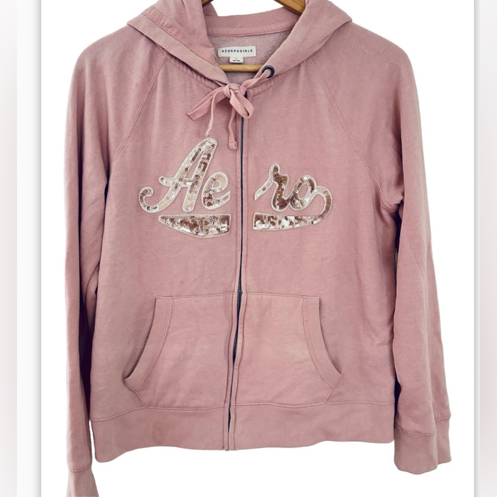 Adult Women's Aeropostale Pink Full Zipper Hoodie Sweater Logo Size L